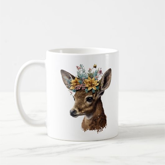 Mug Aquarelle fine cerf floral (Gauche)