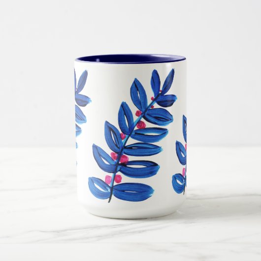Mug Aquarelle Fleur bleue Boho Moderne Simple (Centre)