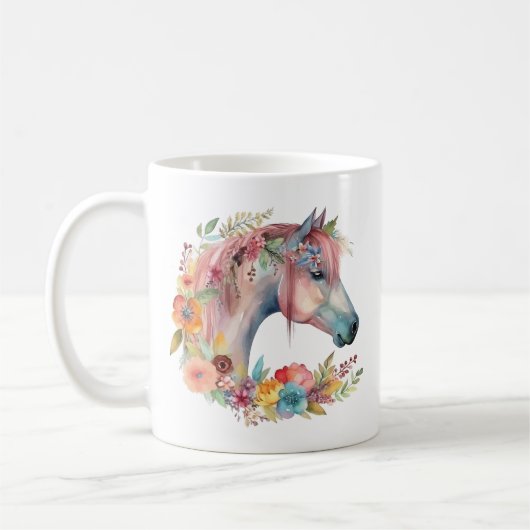 Mug Aquarelle Fleur Boho Horse Pastel (Gauche)