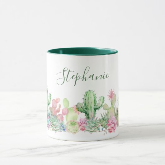 Mug Aquarelle Fleur de cactus Nom botanique (Centre)