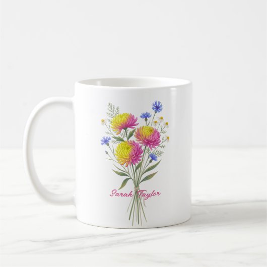 Mug Aquarelle Fleur de Naissance Chrysanthème Personna (Gauche)