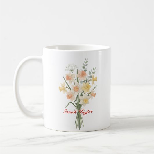 Mug Aquarelle Fleur de Naissance Narcisse Personnalisé (Gauche)