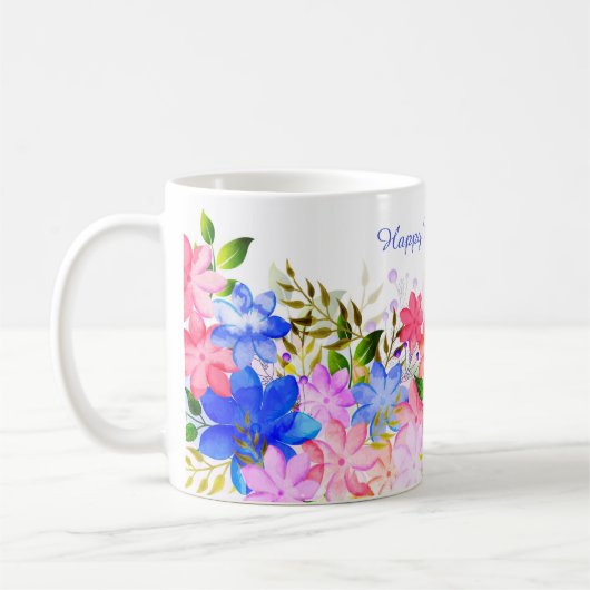 Mug Aquarelle Fleur frontière Fête des mères (Gauche)