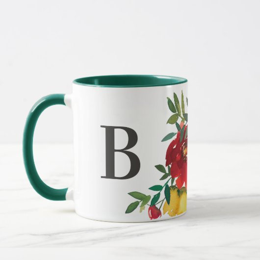 Mug Aquarelle Fleur sauvage Florale Monogramme deux to (Gauche)