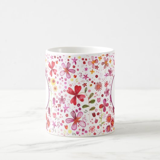 Mug Aquarelle Fleur sauvage initiale de Monogramme mod (Centre)