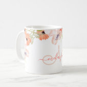 Mug Aquarelle Fleur sauvage rose personnalisé Monogram (Devant gauche)