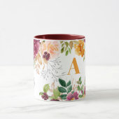 Mug Aquarelle fleurie classe élégant orange monogramme (Centre)