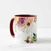 Mug Aquarelle fleurie classe élégant orange monogramme (Devant gauche)