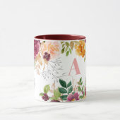 Mug Aquarelle fleurie classe élégant vert monogramme (Centre)