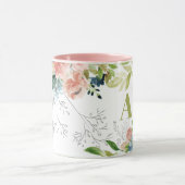 Mug Aquarelle fleurie classe élégant vert monogrammed (Centre)