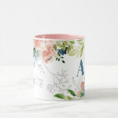 Mug Aquarelle fleurie classe élégante marine monogramm (Centre)