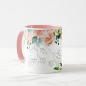 Mug Aquarelle fleurie classe élégante rose monogrammed (Devant gauche)
