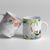 Mug Aquarelle fleurie classe élégante rose monogrammed