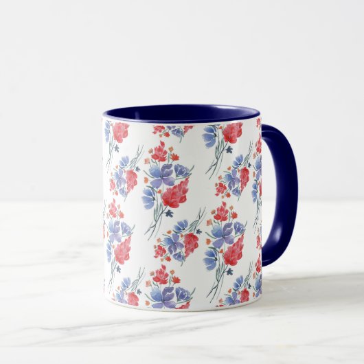 Mug Aquarelle, fleurs. (Devant droit)