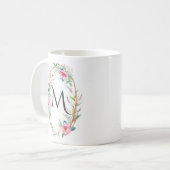 Mug Aquarelle Fleurs avec brindilles Monogramme de cou (Devant gauche)