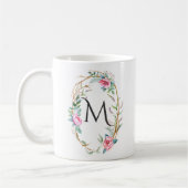 Mug Aquarelle Fleurs avec brindilles Monogramme de cou (Gauche)