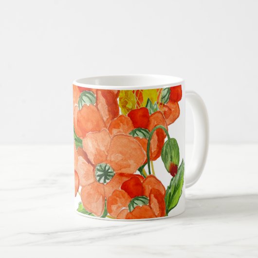 Mug Aquarelle fleurs de coquelicot mignonnes (Devant droit)