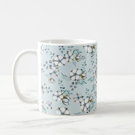 Mug Aquarelle Fleurs de coton et Eucalyptus (Gauche)