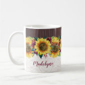 Mug Aquarelle Fleurs de soleil dentelle Bois Nom rusti (Gauche)