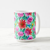 Mug Aquarelle Fleurs en Turquoise, rouge et rose (Devant droit)