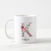 Mug Aquarelle Fleurs Monogramme Rose K Nom personnalis (Gauche)