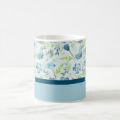 Mug Aquarelle Fleurs Monogrammes Bleu Vert (Centre)