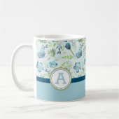 Mug Aquarelle Fleurs Monogrammes Bleu Vert (Gauche)