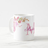 Mug Aquarelle Fleurs pourpres Nom du monogramme person (Devant gauche)