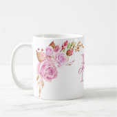 Mug Aquarelle Fleurs pourpres Nom du monogramme person (Gauche)