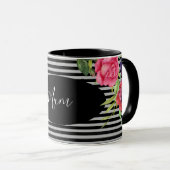 Mug Aquarelle Fleurs rouges et roses Gris noir (Devant droit)