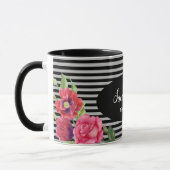 Mug Aquarelle Fleurs rouges et roses Gris noir (Gauche)
