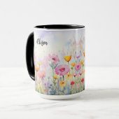 Mug aquarelle fleurs sauvages, Cadeau personnalisé (Devant gauche)
