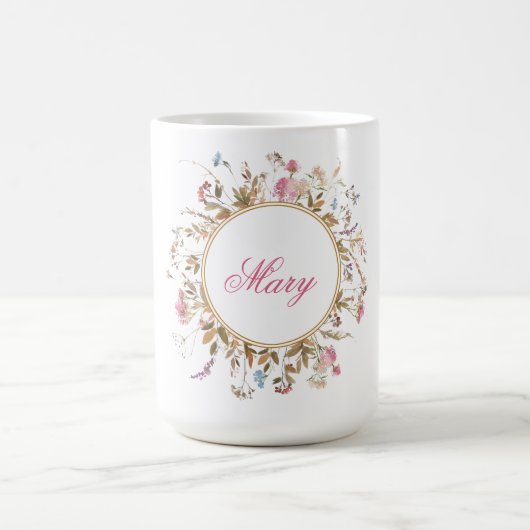 Mug Aquarelle Fleurs sauvages Cadre Rond Nom Floral (Centre)