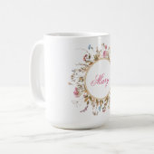 Mug Aquarelle Fleurs sauvages Cadre Rond Nom Floral (Devant gauche)