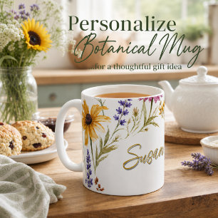 Mug Aquarelle Fleurs sauvages Tournesol jaune Botaniqu