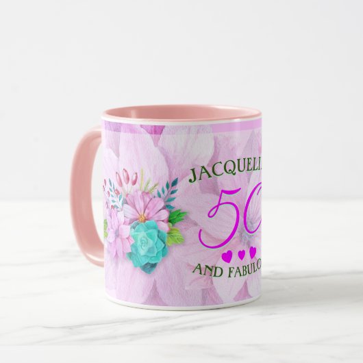 Mug Aquarelle Floral 50 et Fabulous (Devant gauche)
