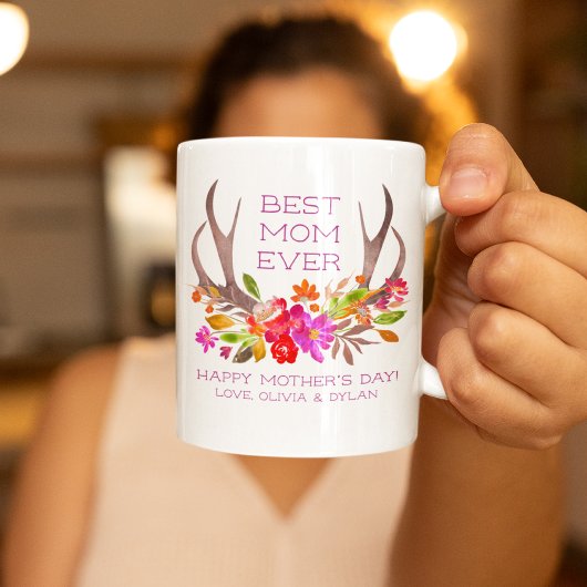 Mug Aquarelle Floral Antler Bonne fête des mères sur m