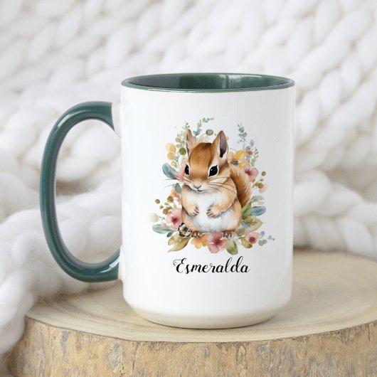 Mug Aquarelle Floral Bébé écureuil & bébé pingouin