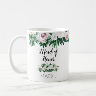 Mug Aquarelle Floral Blanc Vert Maid of Honor Favor