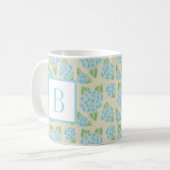 Mug Aquarelle Floral Bleu Hydrangée Monogramme initial (Devant gauche)