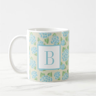 Mug Aquarelle Floral Bleu Hydrangée Monogramme initial
