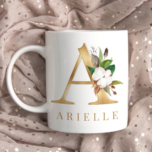 Mug Aquarelle Floral & Lettre Or A Monogramme