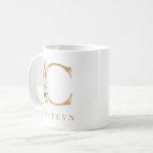 Mug Aquarelle Floral & Lettre Or C Monogramme (Devant gauche)
