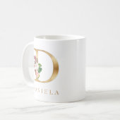 Mug Aquarelle Floral & Lettre Or D Monogramme (Devant gauche)