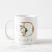 Mug Aquarelle Floral & Lettre Or D Monogramme (Gauche)