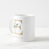 Mug Aquarelle Floral & Lettre Or E Monogramme (Devant gauche)
