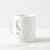 Mug Aquarelle Floral & Lettre Or I Monogramme (Devant gauche)
