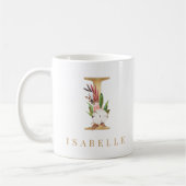 Mug Aquarelle Floral & Lettre Or I Monogramme (Gauche)