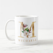 Mug Aquarelle Floral & Lettre Or M Monogramme (Gauche)