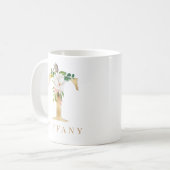 Mug Aquarelle Floral & Lettre or T Monogramme (Devant gauche)